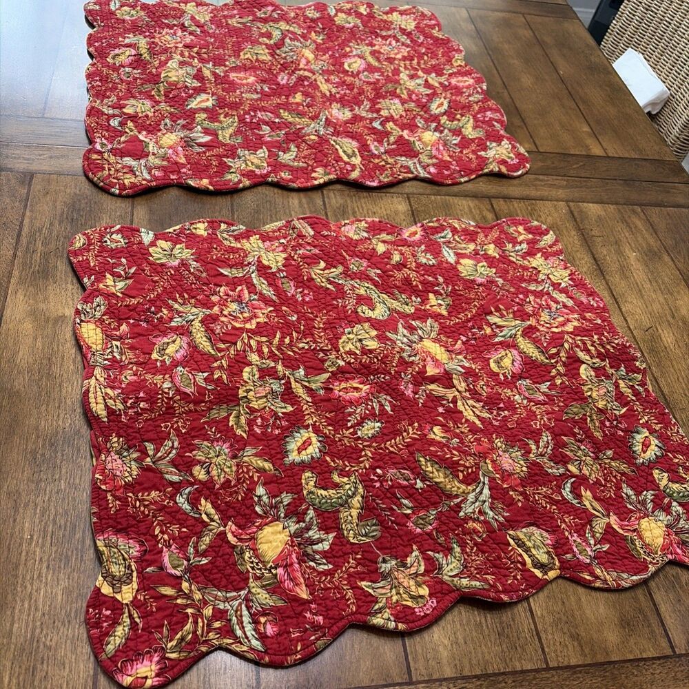 April Cornell RED LIME Floral Quilted Standard Sham Heavy Linen Cotton